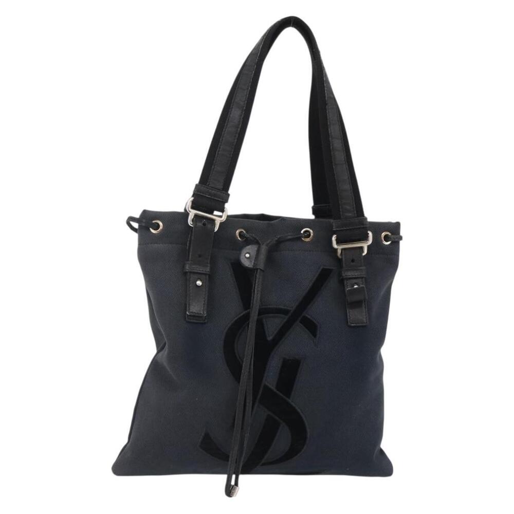 SAINT LAURENT Kahala Tote Bag Canvas Black Silver 123435 Auth BA7095